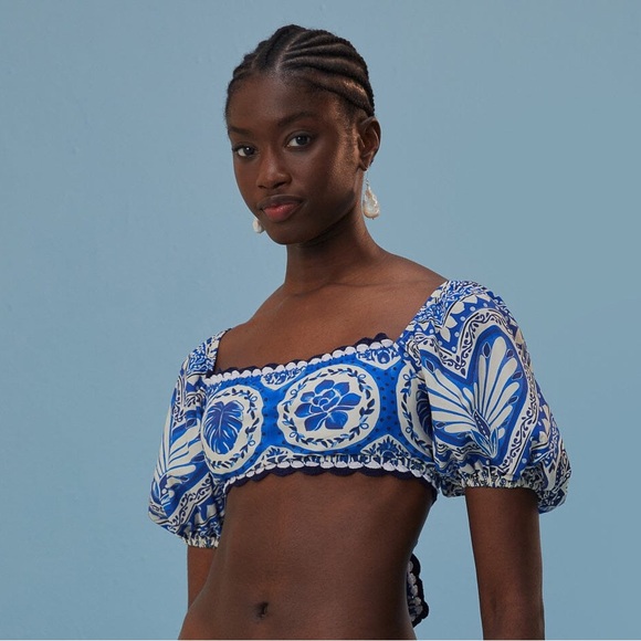 FARM Rio Other - Farm Rio Tile Dream Puff Sleeve Bikini Top